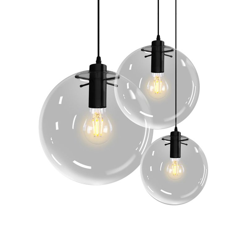 Iluminación colgante de orbe de 6 "/8"/12 "de ancho contemporáneo 1 luz de techo colgante de vidrio transparente en negro para sala de estar
