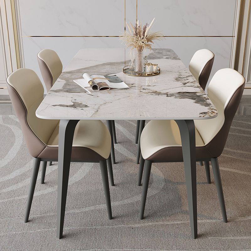 Industrial Rectangle Dining Table Sintered Stone Fixed Kitchen Table