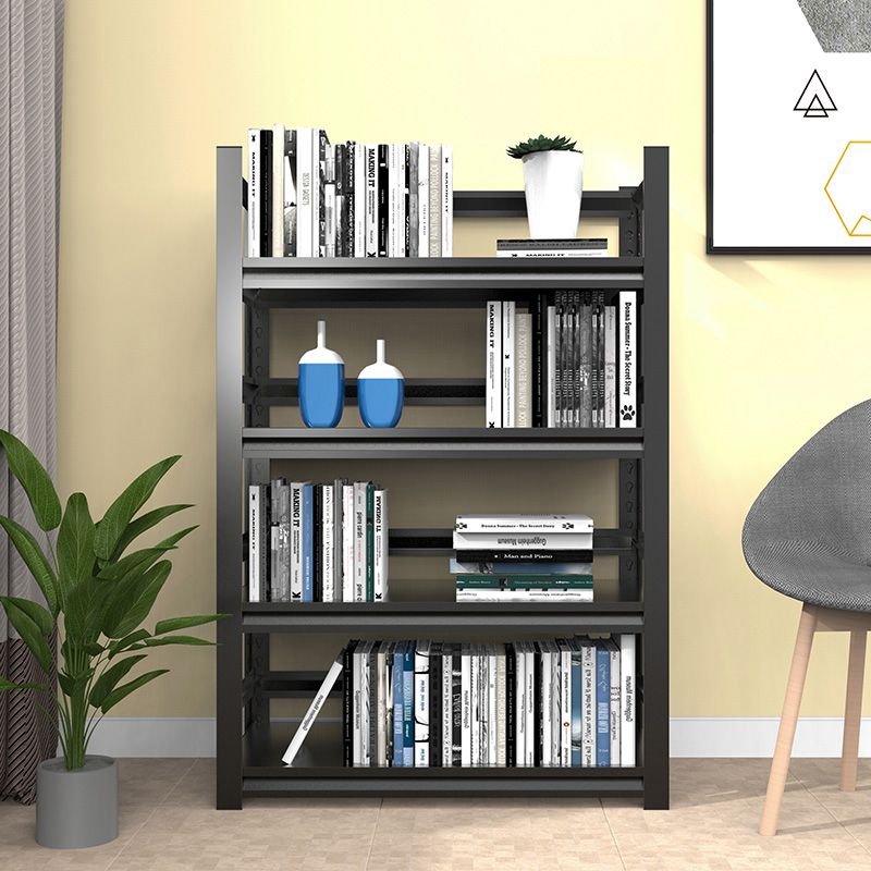 Open Black Metal Storage Bookshelf Modern Home Office Bookcase