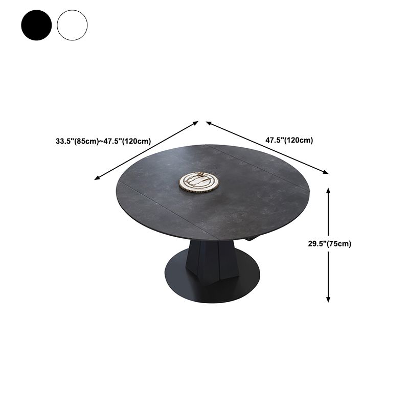 Round Sintered Stone Dining Table Pedestal Furniture with Leaf Extension