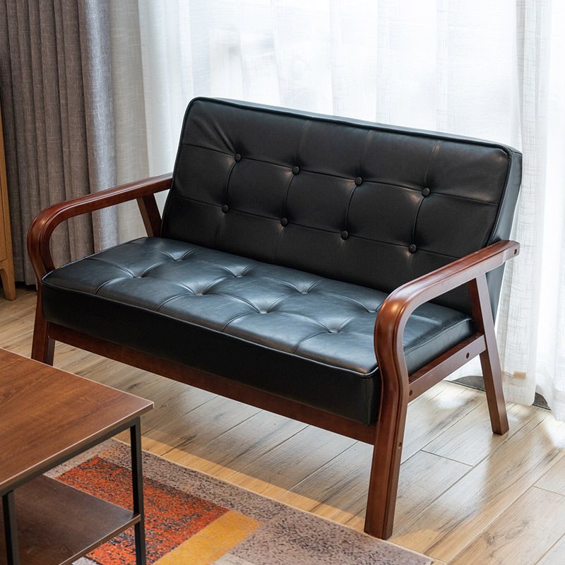 Faux Leather Sofa 29.53" High Mid Century Modern Square Sofa