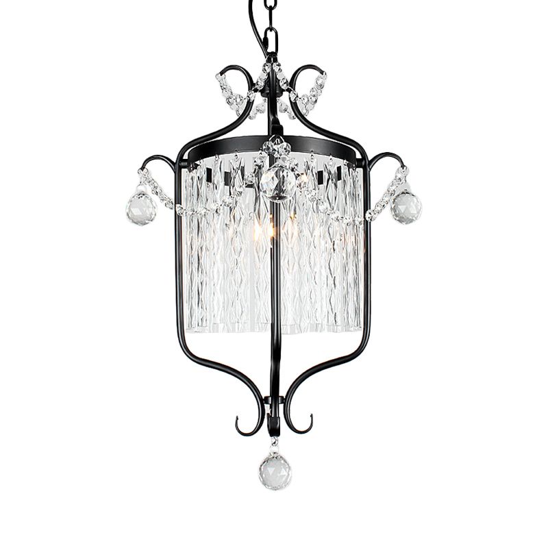 Corridor Corridor Pendant Light Retro Style Iron Iron Single Black / White Suspension Lampe avec Drape à tige de cristal