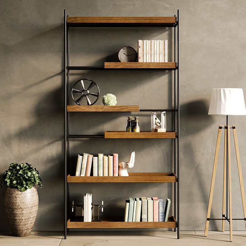 Contemporary Wooden Bookshelf Open Back Etagere Bookcase with Shelves