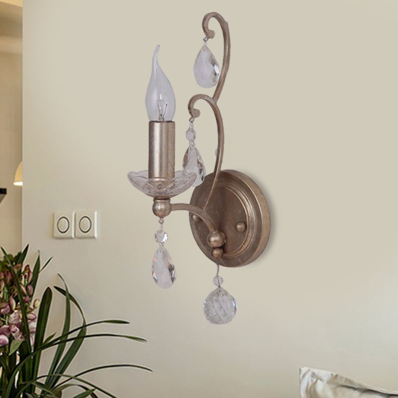 Rost/gealtert Silber 1/2 Lichter Leuchten Leuchte Leuchte Traditionelle Kristall -Kerzen -Wandlampe für Wohnzimmer