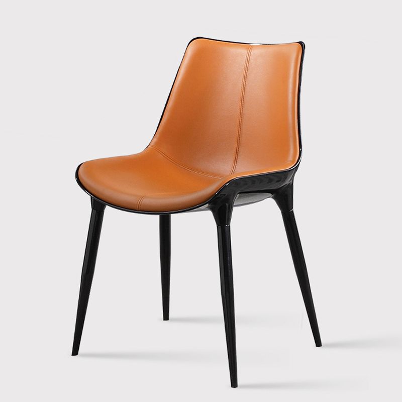 Silla lateral de comedor de cuero de diseño contemporáneo, silla con respaldo sólido para cocina