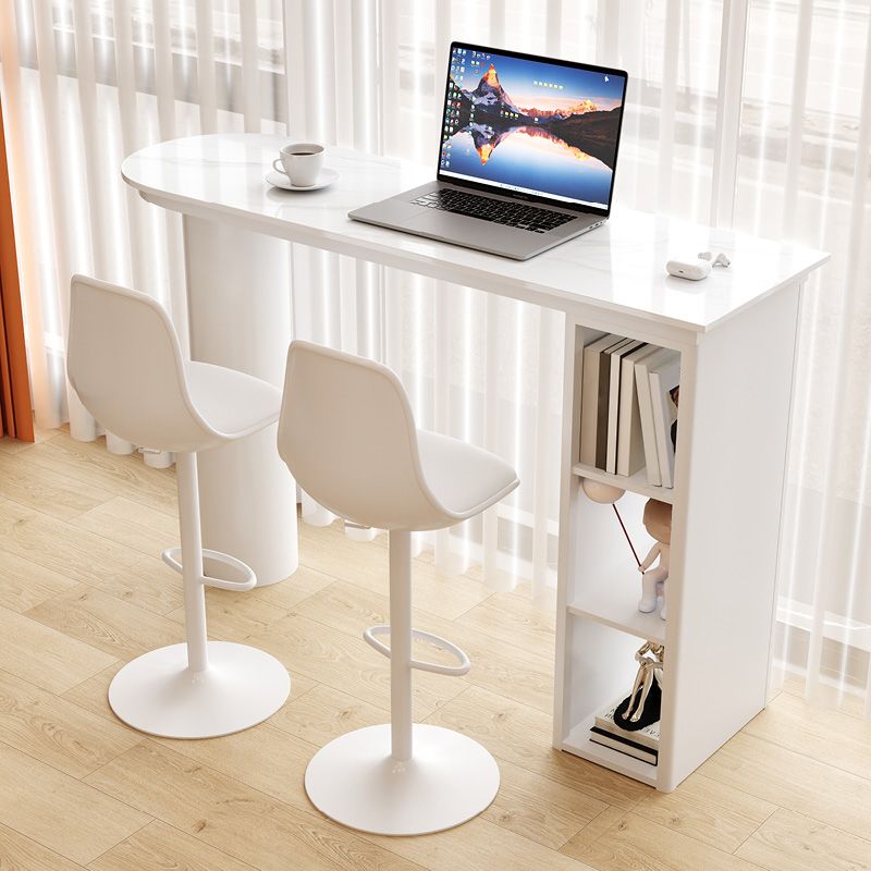 White Free Form Bar Table with Storage Base for Small Places