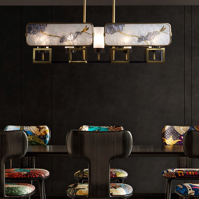 Modern Style Cylindrical Shape Island Lights Glass Pendant Lights in Gold