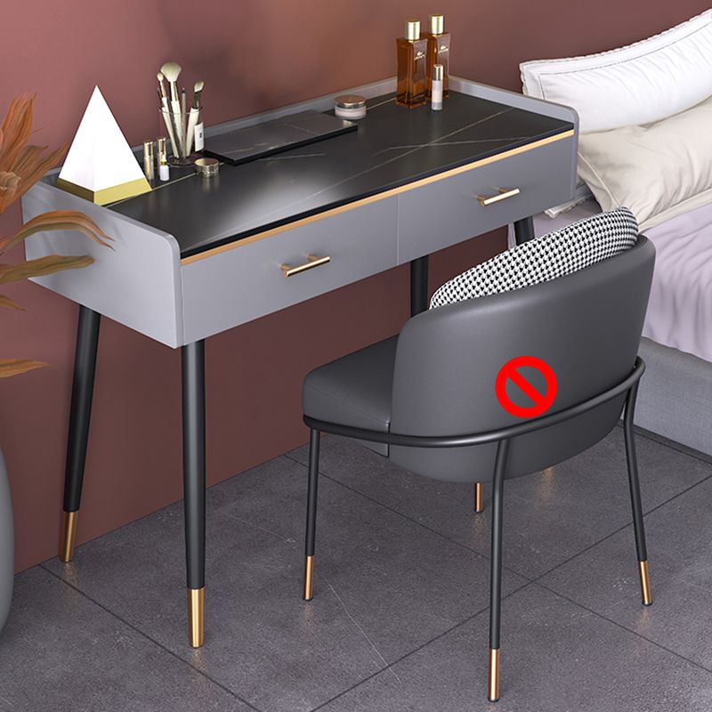 Luxurious Makeup Vanity Stone Top Dressing Table in Grey Finish