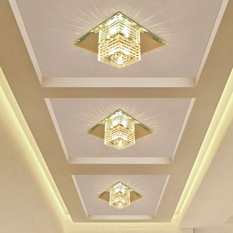 Beveled Clear Crystal Flushmount Lighting Cubic LED Modern Close to Ceiling Lighting Fixture