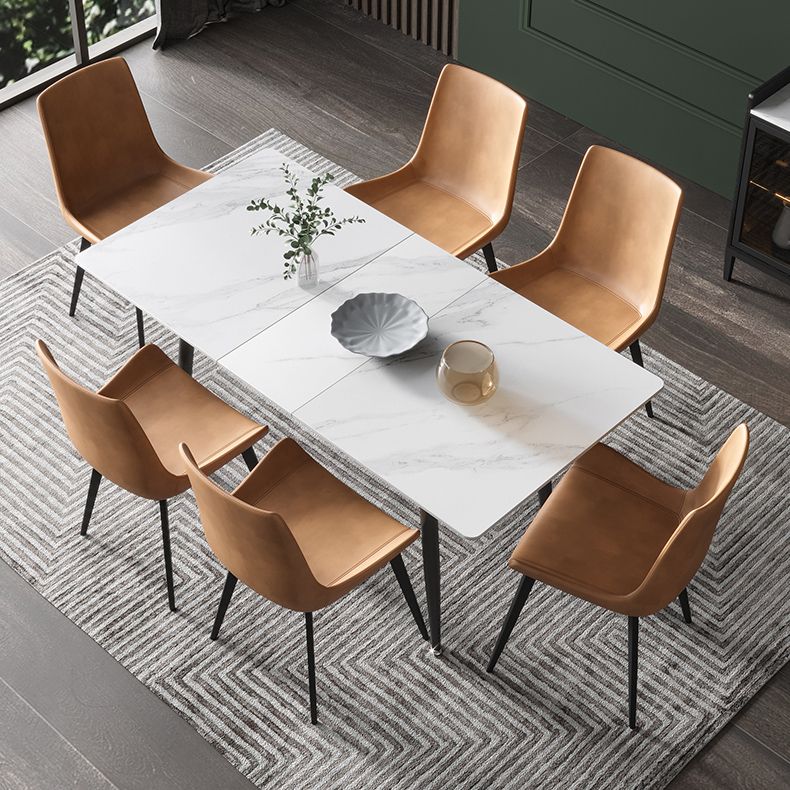 Sillas de comedor de cuero contemporáneas, sillas laterales de comedor con respaldo sólido (juego de 2)