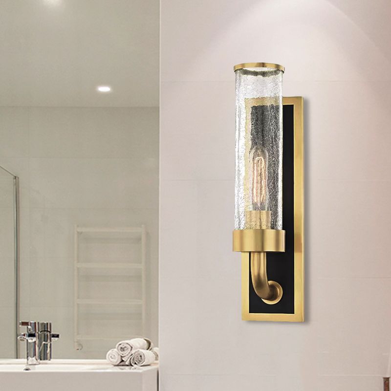 Éclairage mural de tube métallique vintage 1/2 lumières de la salle à manger applique luminaire en laiton avec une nuance en verre craquelé transparent