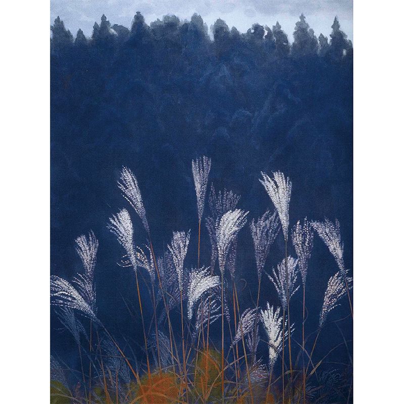 Big Woodland Mural for Kitchen Botanical Print Wall Decor in Blue, Stain Resistant