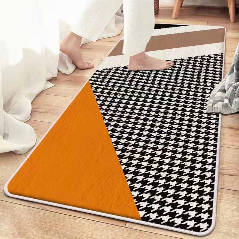 Orange Modern Area Carpet Color Block Polyester Area Rug Easy Care Non-Slip Rug for Bedroom