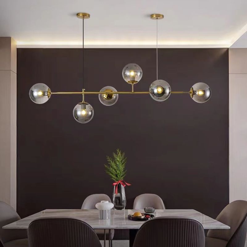 Modern Style Metal Island Pendant Globe Glass Shade Island Light for Restaurant