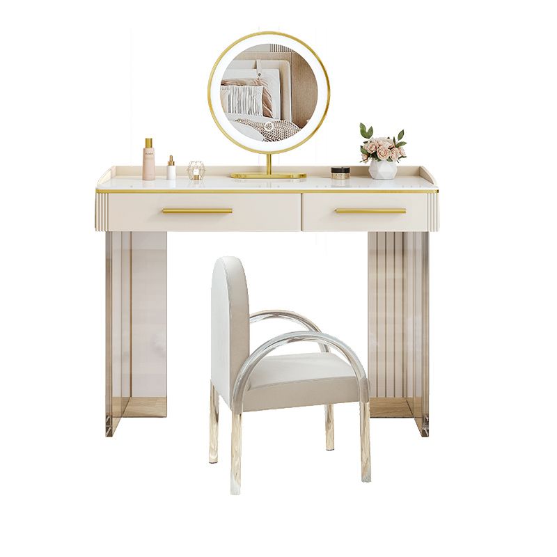 Contemporary Stone Top Dressing Table with 2 Drawers and Acrylic Base