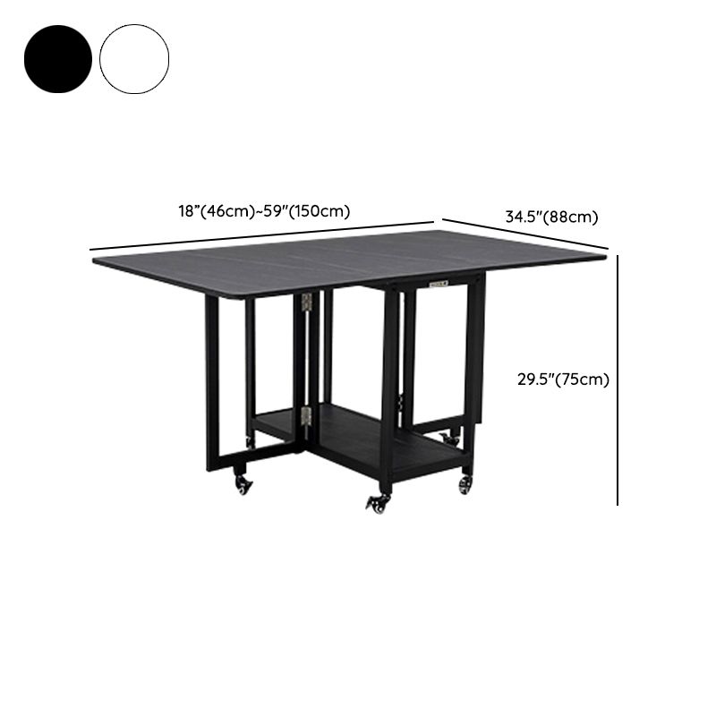 Modern Foldable Dining Table Rectangle Glass Tabletop with Metal Trestle Base