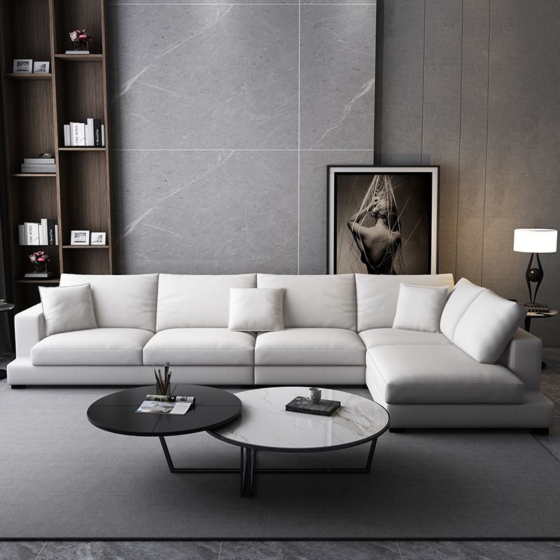 Fabric Pillow Back Sectional Sofa Square Arm Sectional in Gray