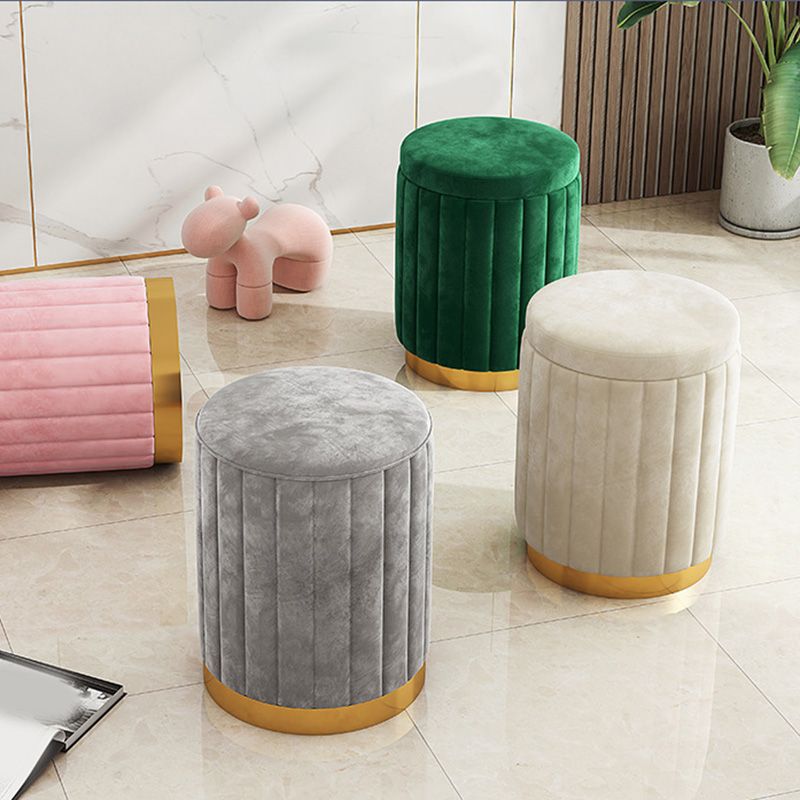 Velvet Ottoman Whole Colored Cylinder Shape Fade Resistant Ottoman with Storage