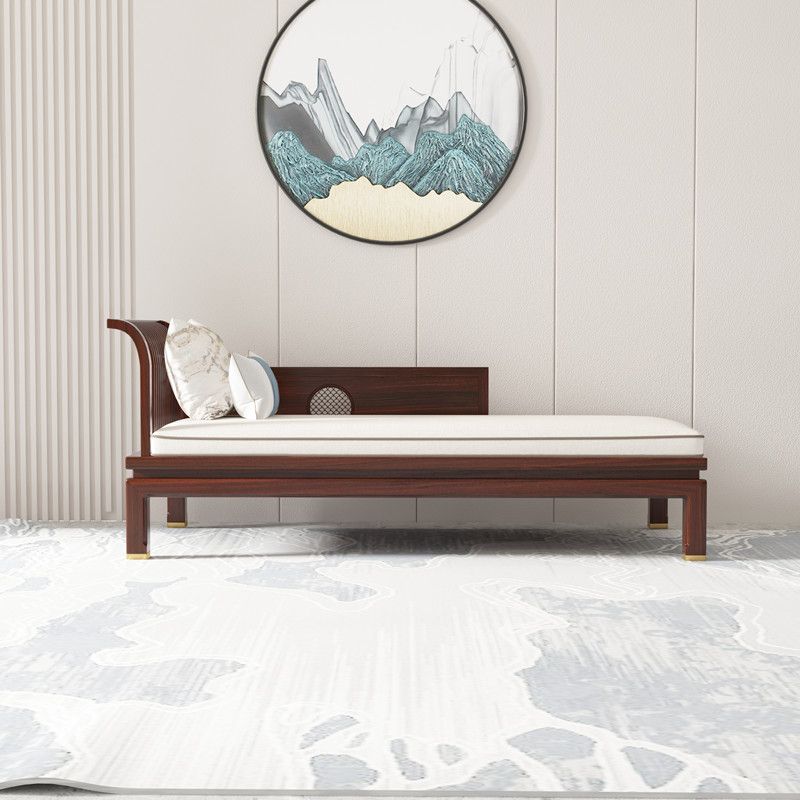 Living Room White Chaise Square Arms Modern Chaise Lounge with Wooden Base