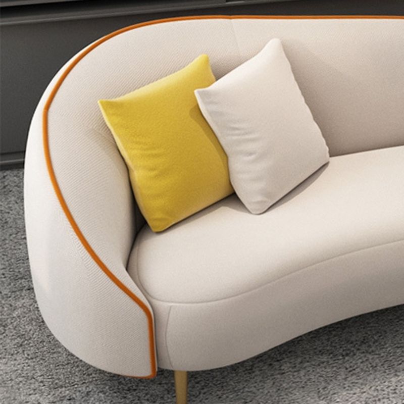 Beige/Grey Faux Leather Sofa Sloped Arm Sofa with Bolster Pillows