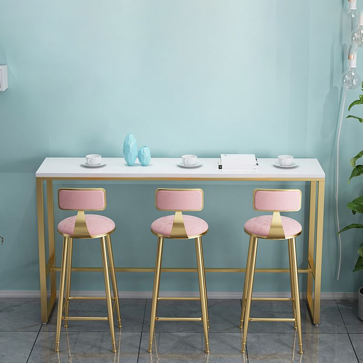 1/4 Pieces Glam Iron Bar Table Set Rectangle White Faux Marble Bistro Set with Footrest