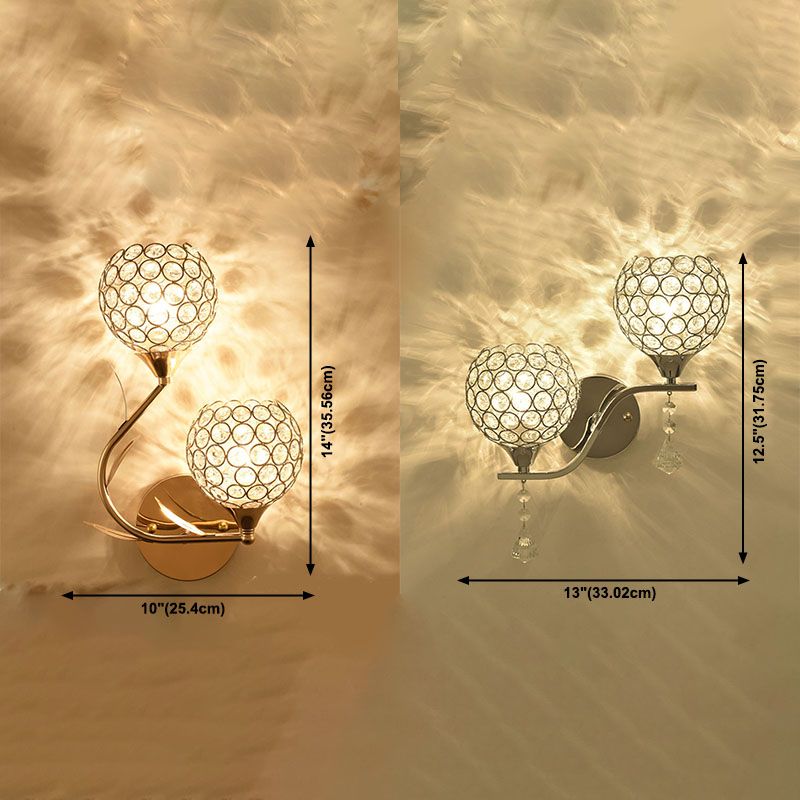 Lampada a monte a parete globale moderna lampada montata a parete a 2 luci con tonalità di cristallo chiaro