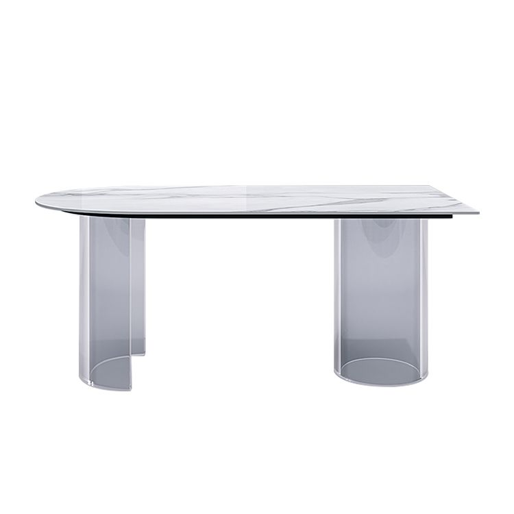 Sintered Stone Top Dining Table Modern White Table with Acrylic Double Pedestal