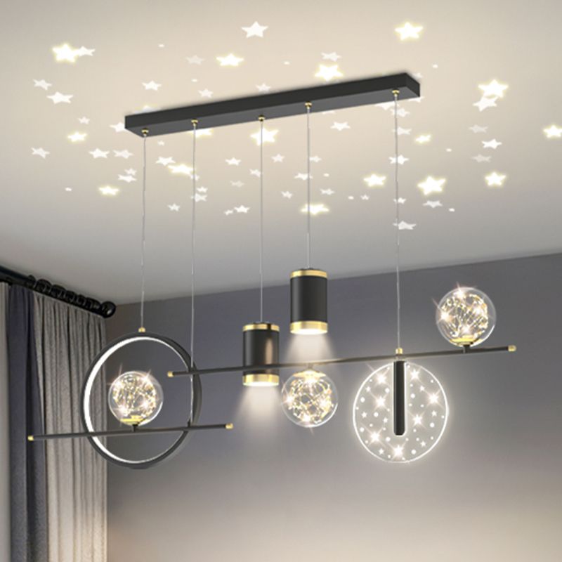 Modern Metal Ceiling Light Circle Shape Island Light with Plastic Shade for Living Room