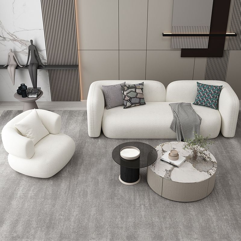 Scandinavian Wool Seating Tuxedo Arm Living Room Sofa in White