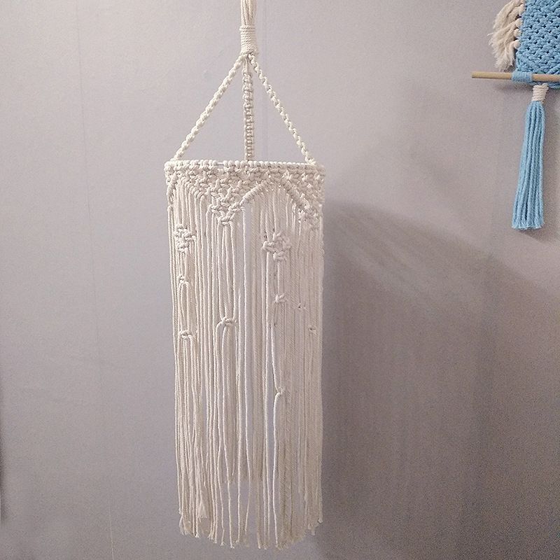 Couche de corde à 1 tête Country Cylindre Blanc Cylindre Tassel Salle Plafond Suspension Lampe