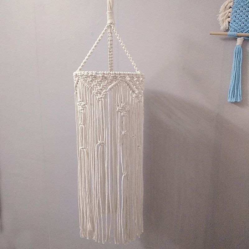 1-Head Rope Pendant Lighting Country White Cylinder Tassel Dining Room Ceiling Suspension Lamp