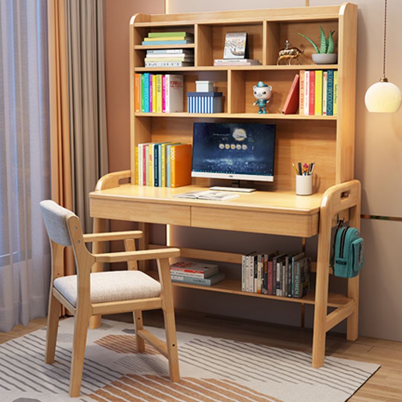 Rubber Wood Study Desk Multifunctional Lifting Desk with Drawer Home C