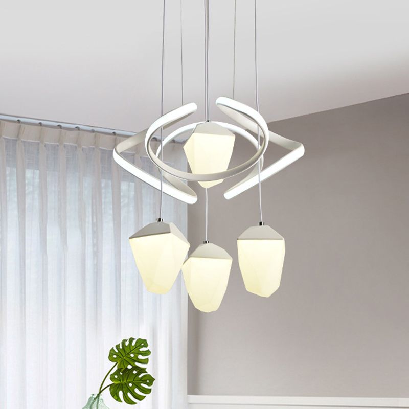 Pendre en cluster acrylique géométrique moderniste 4-Light White LED Suspension Laut de suspension avec faisceau de torsion