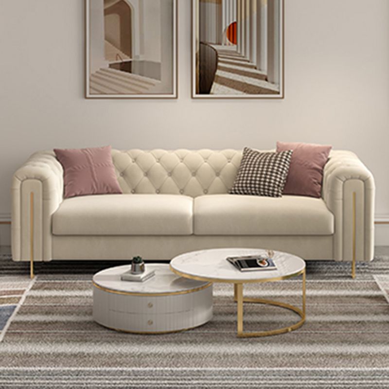 Tuxedo Arm Sofa Contemporary White Sofa with Tufted Split-Back