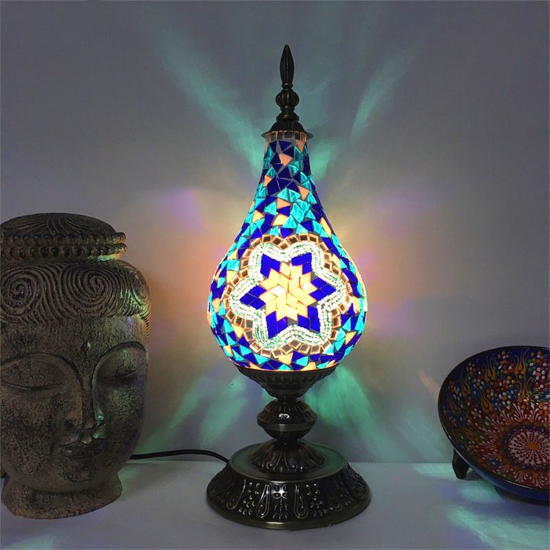 Lampe de Table LED en verre fabriquée à la main, Vintage, blanc/rouge/jaune, lampe de chevet en forme de larme pour chambre à coucher