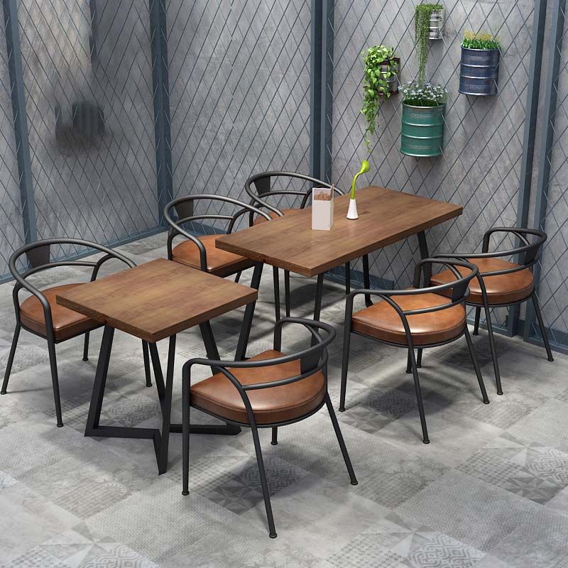 Industrial Double Pedestal Dining Table Wood Table for Cafe Bar