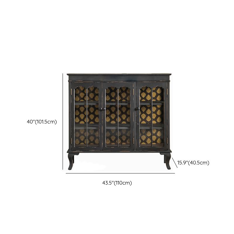 Traditional Glass Doors Curio Cabinet Solid Wood Storage Cabinet for Dining Room
