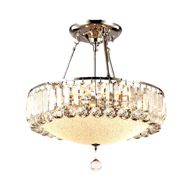 Cylinder Chrome Crystal Pendant Light Frosted Glass Panel Pendant Chandelier with Crystal Drop Final