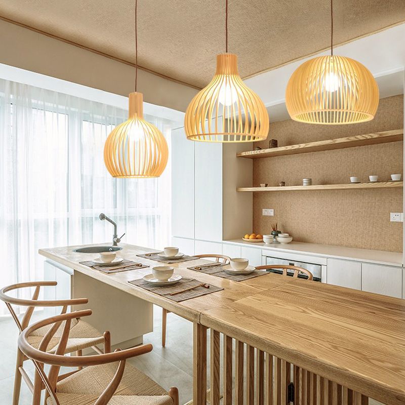 Moderne minimalistische Single Hanging Lampe Holz geometrische Anhängerlicht in der Holzfarbe