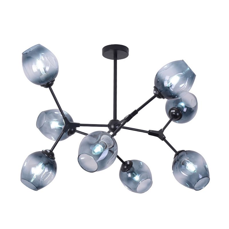 Degradado de cristal azul ramificado de semi-ras Modernismo 8-Cabeza de montaje de techo de montaje de Candelabro para sala de estar