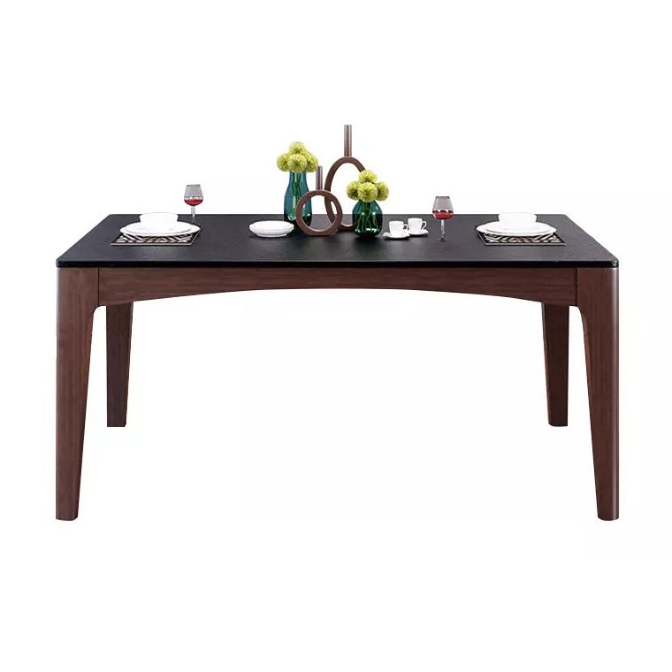 Mid-Century Sintered Stone Table Ash Wood 4 Legs Base Rectangle Table for Home