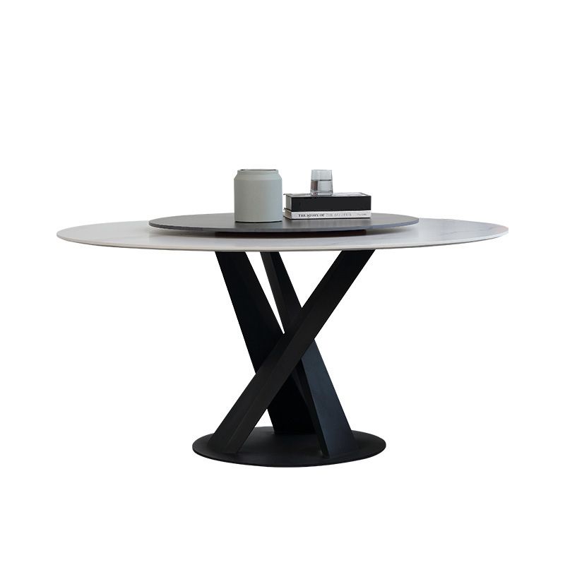 Modern Sintered Stone Dining Room Set with Round Top and Black Base Dining Furniture for Home Use