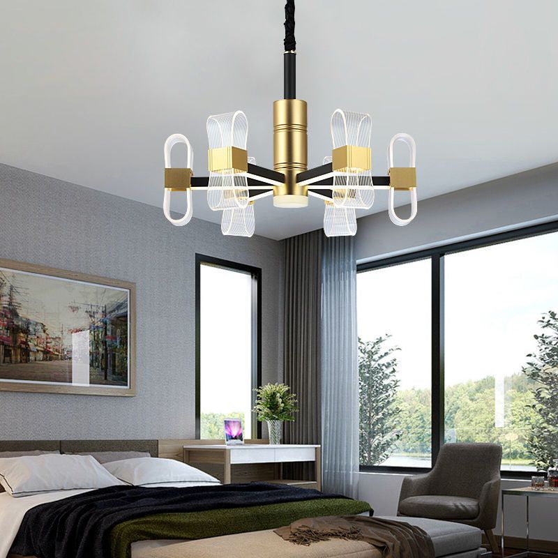 Metal Hanging Light Kit Postmodern Black-Gold LED Chandelier for Dining Room