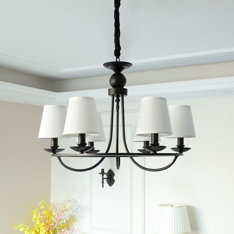Fabric Tapered Drum Chandelier Pendant Light Vintage Living Room Hanging Light in Black