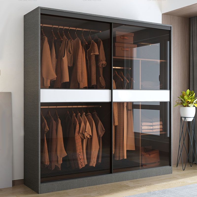 Modern Style Glass Wardrobe Gray Colour Wardrobe Closet with Sliding Door