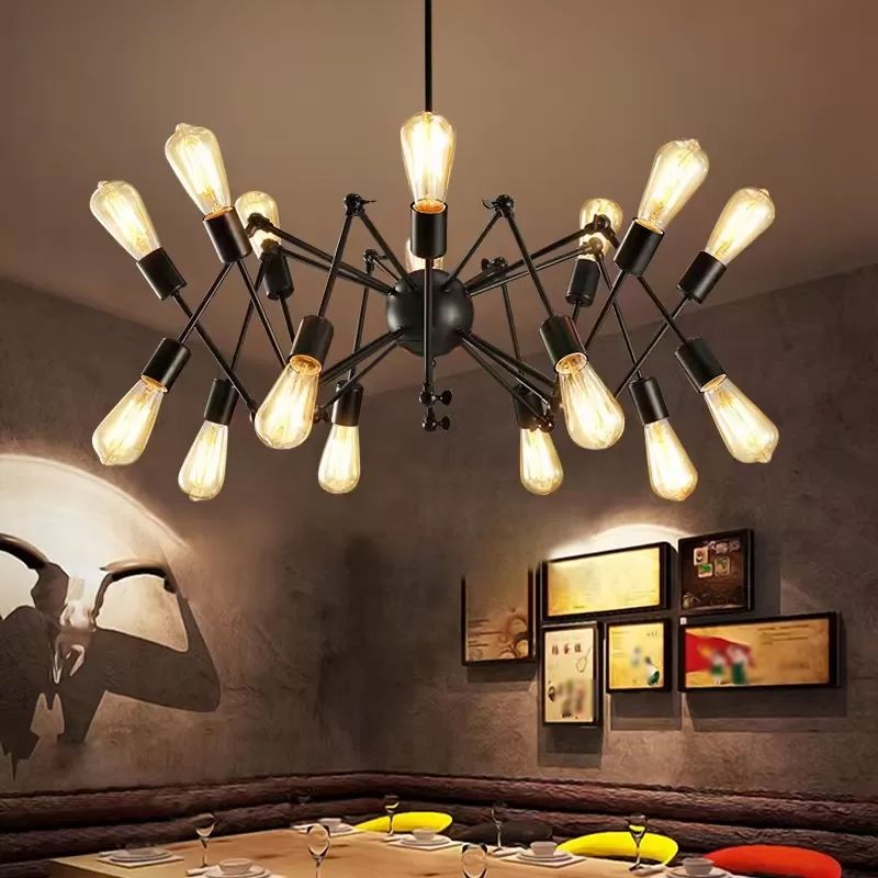 Radial Chandelier Lights Industrial Style Metal Hanging Pendant Lights in Black