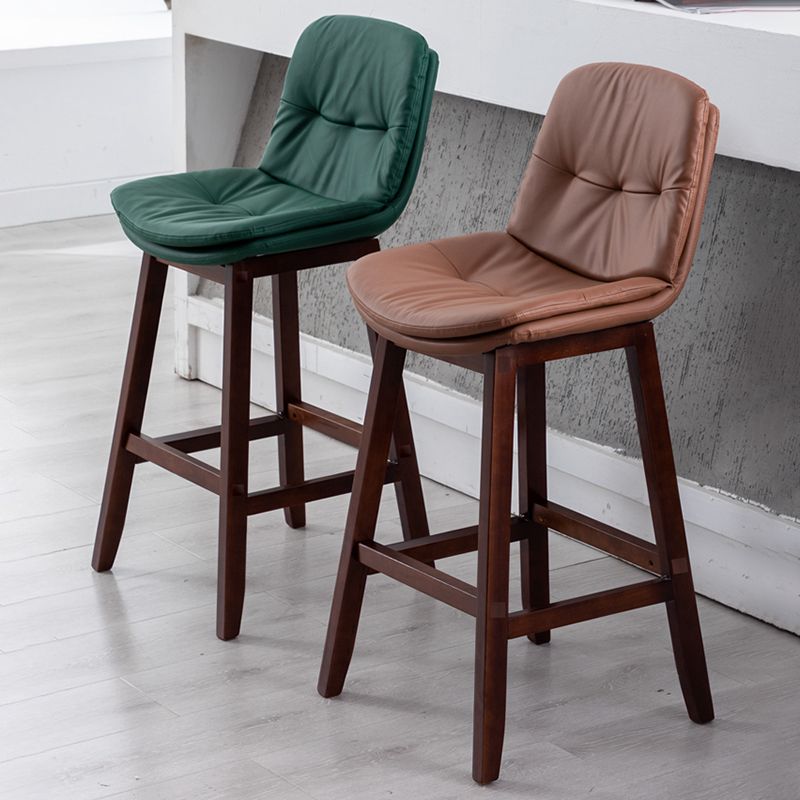 Contemporary Solid Wood Legs Faux Leather Counter Stools with Footrest