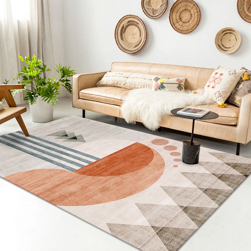 Orange Modern Rug Polyester Semicycle Rug Non-Slip Backing Rug for Home Decor