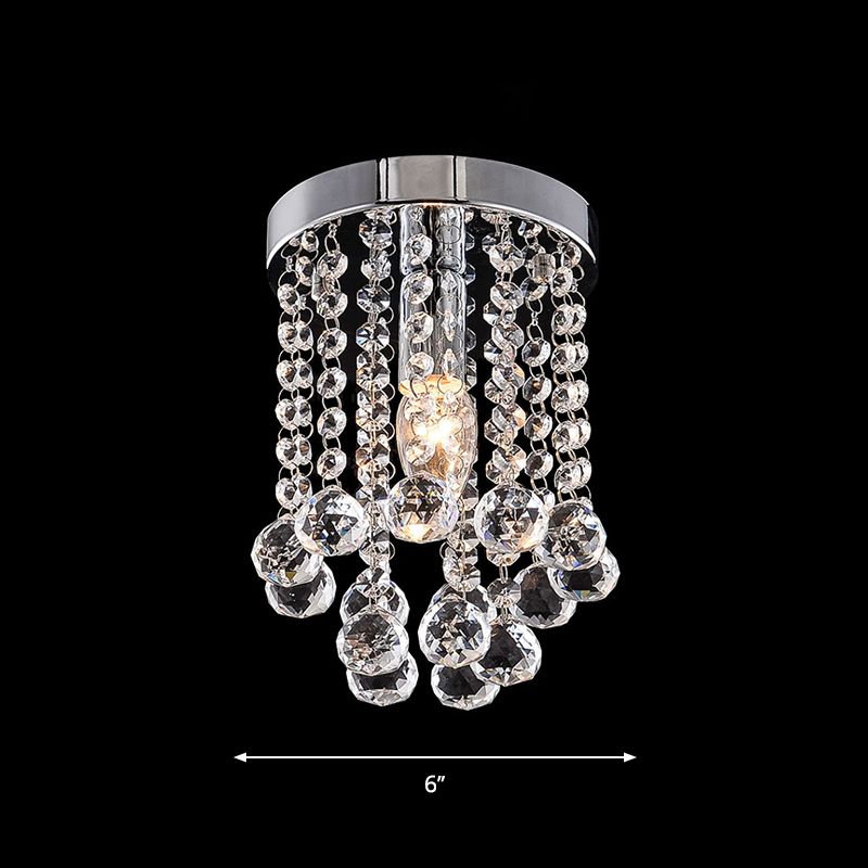 Round Crystal Balls Flush Mount Light Chrome Finish Flushmount Ceiling Light for Hallway