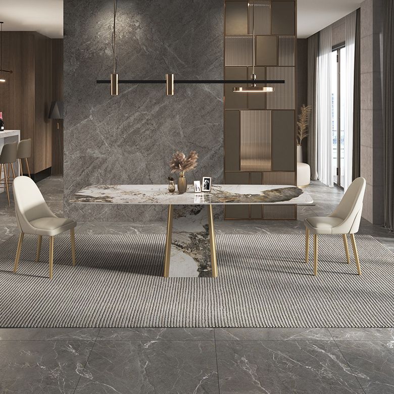 Contemporary Stone Dining Table Rectangle Table with Pedestal Base
